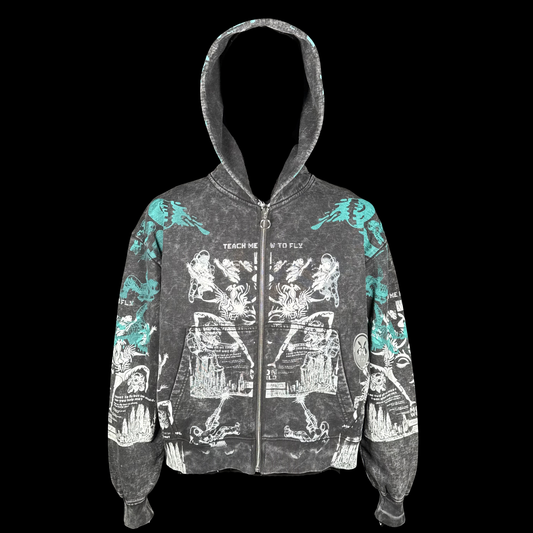 #772 Obisidian Wings [S] (Acid Wash Crop Zip)